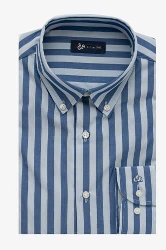 Dur ανδρικό πουκάμισο button down με ριγέ σχέδιο και λογότυπο στη μανσέτα Regular Fit - 11020770 Μπλε